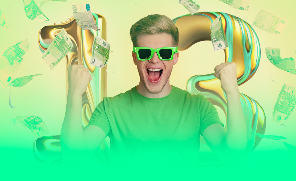 Jongen met zonnebril en veel geld